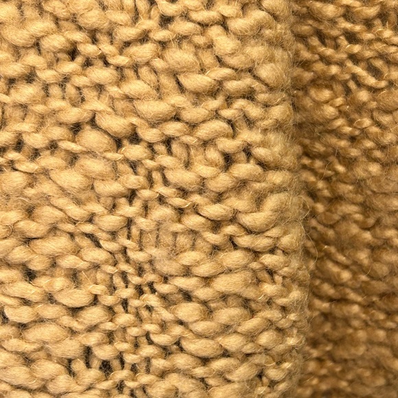 100% Wool Tan Hand Knit Hoodie Cardigan Large - Picture 4 of 6